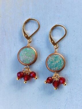 Turquoise Carnelian Gold Edge Sundance Charm Earrings
